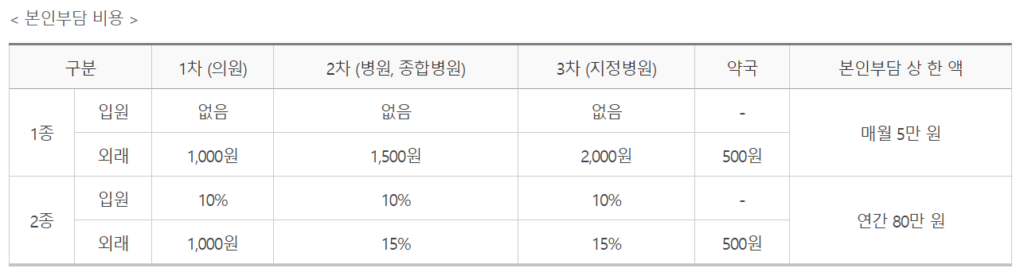 2021년 의료급여 본인부담 비용