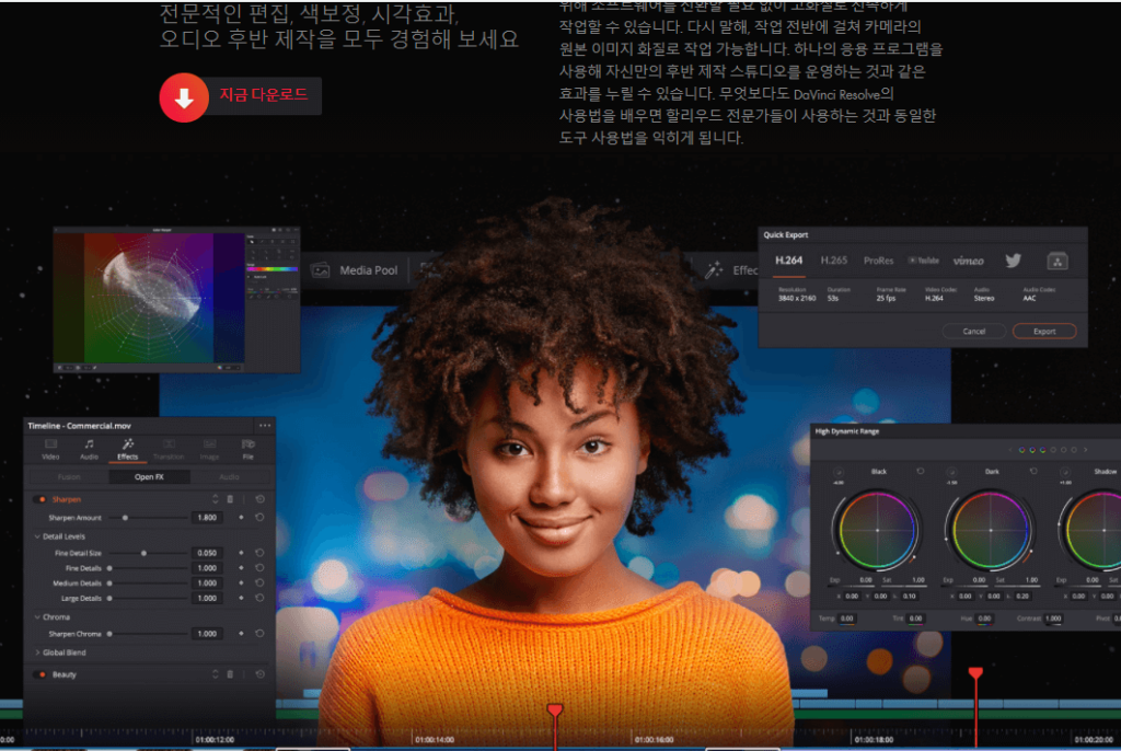 다빈치 리졸브 무료 다운로드