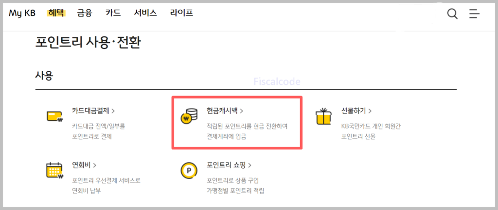 국민카드 포인트 현금전환
